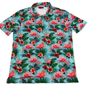 Yatta Golf Polo Shirt Mens XL Flamingo Floral Hawaiian‎ Stretch Performance Top